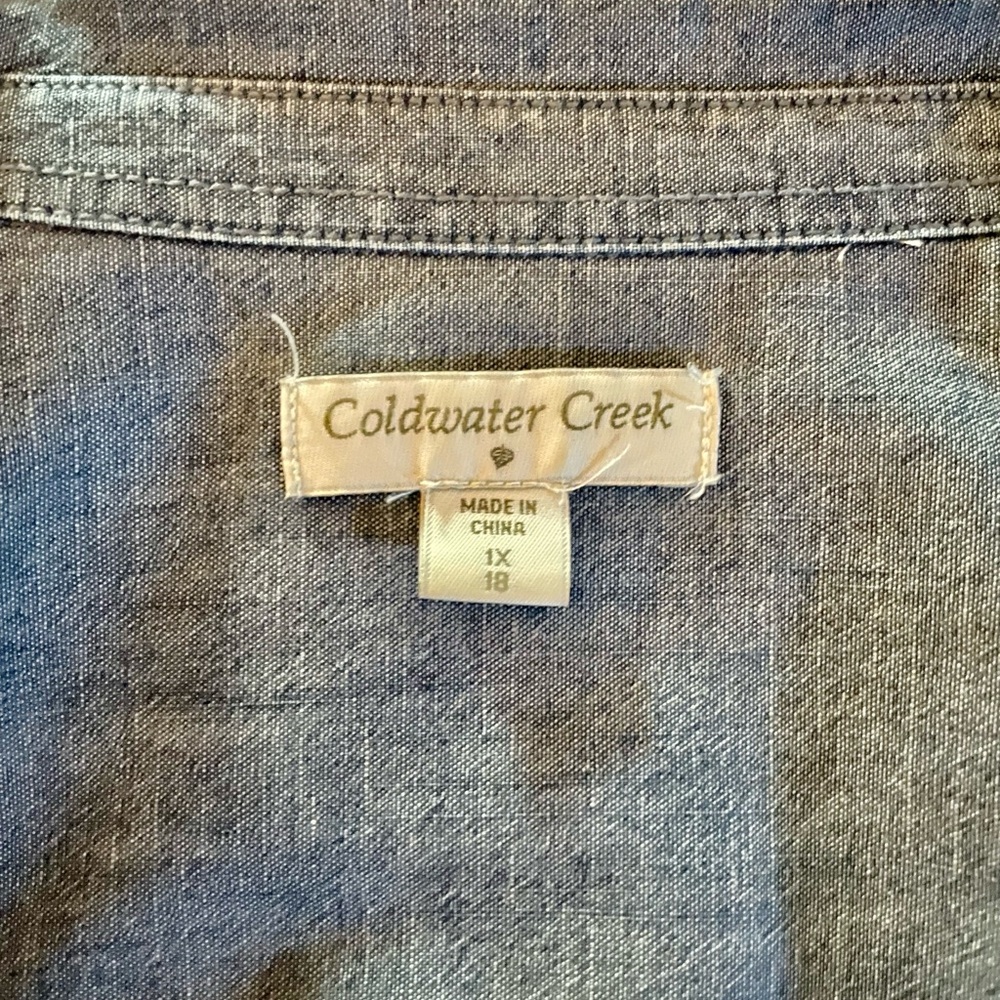 Nice Versatile Coldwater Creek Chambray Blue Denim Shirt or Over Tee “Jacket” 1X - Picture 2 of 8